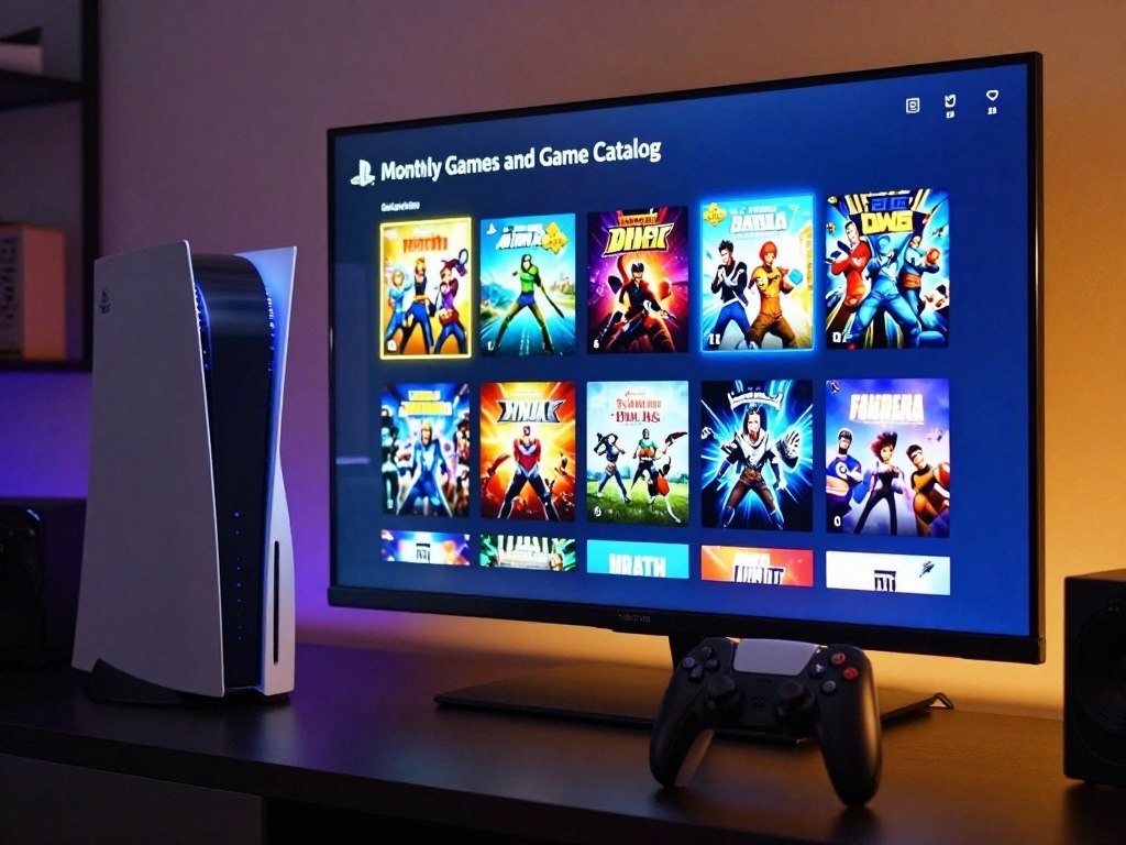 Monthly Games and Game Catalog titles on a PlayStation screen Monthly Games and Game Catalog titles on a PlayStation screen