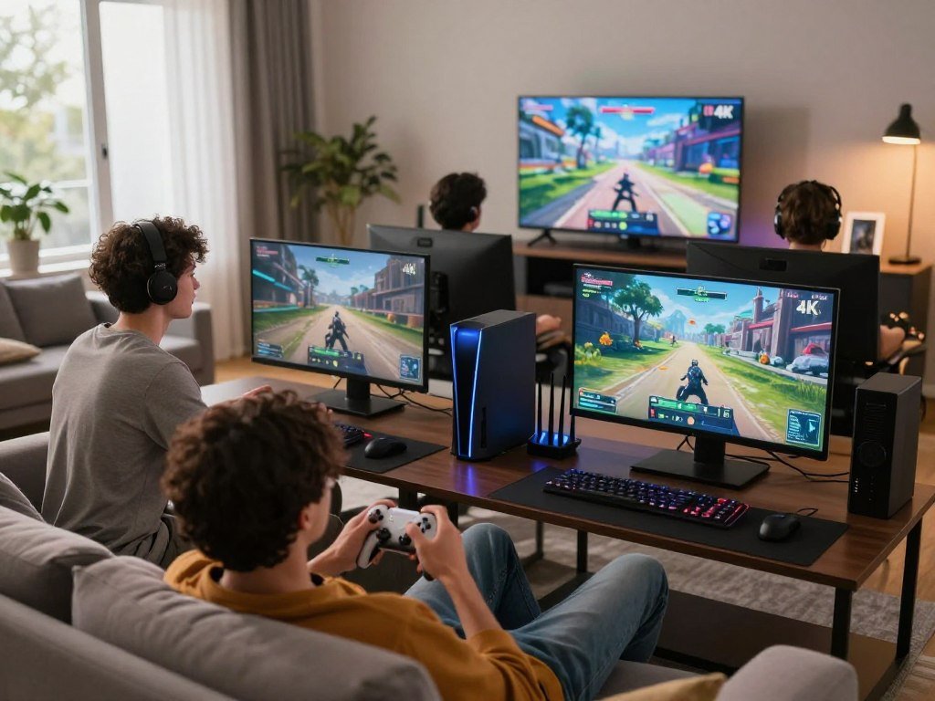 Multiple gamers sharing download bandwidth during a 4K stream Multiple gamers sharing download bandwidth during a 4K stream