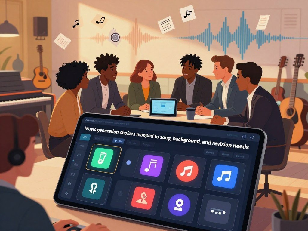 Music generation choices mapped to song, background, and revision needs