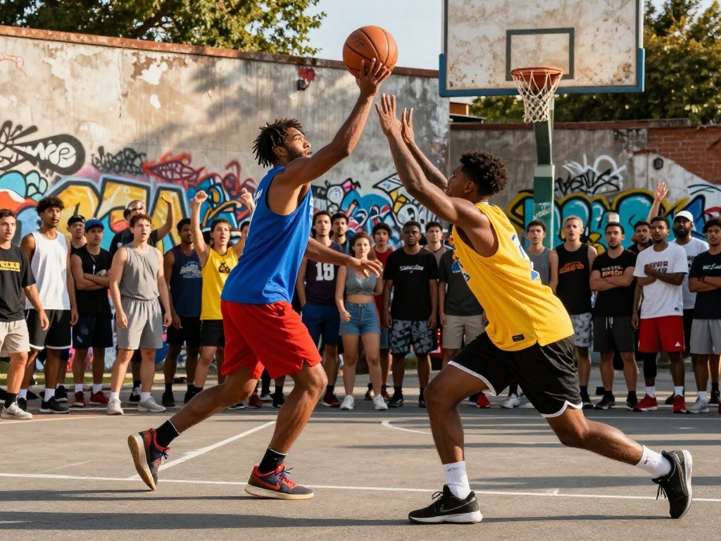 NBA Street players battle for the ball in a playground match