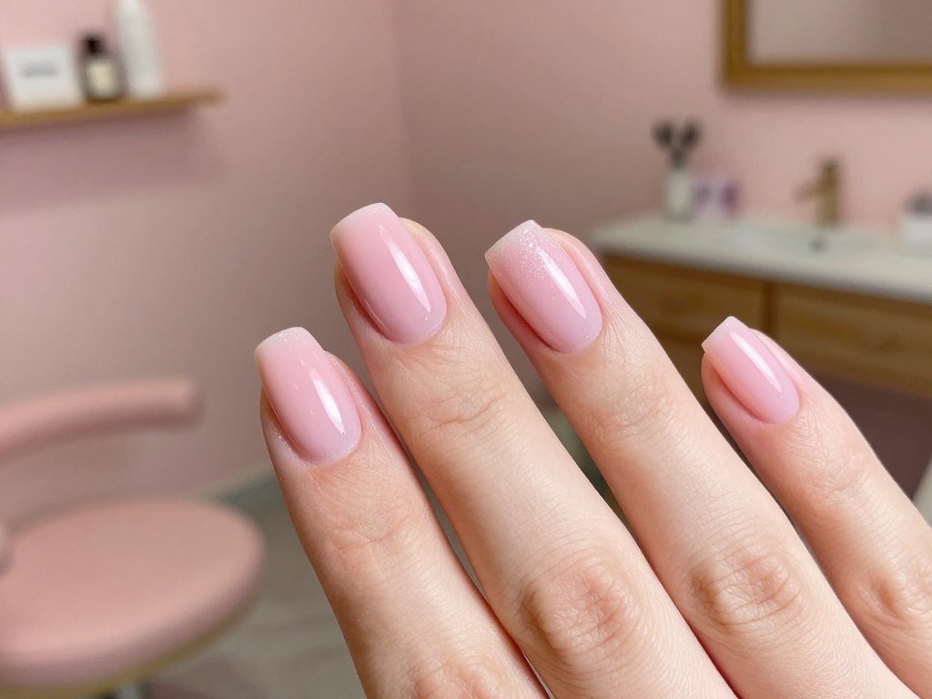 Natural nails shaped for a gentle manicure with regular polish Natural nails shaped for a gentle manicure with regular polish