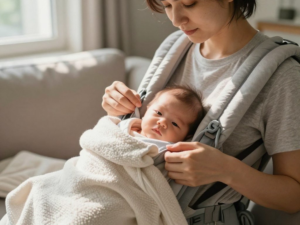 Newborn supported in a fitted baby carrier seat