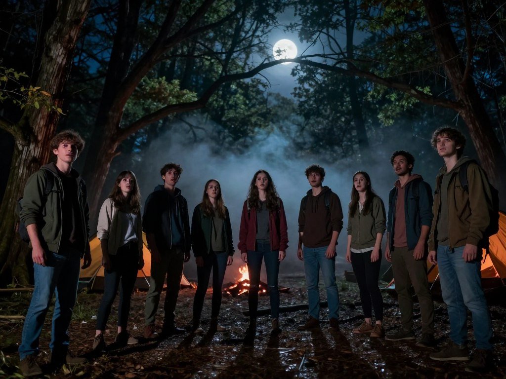 Nine camp counselors gather before a night of horror at Hackett’s Quarry Nine camp counselors gather before a night of horror at Hackett’s Quarry