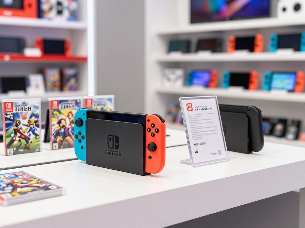 Nintendo Switch console price details beside a U.S. retail listing Nintendo Switch console price details beside a U.S. retail listing