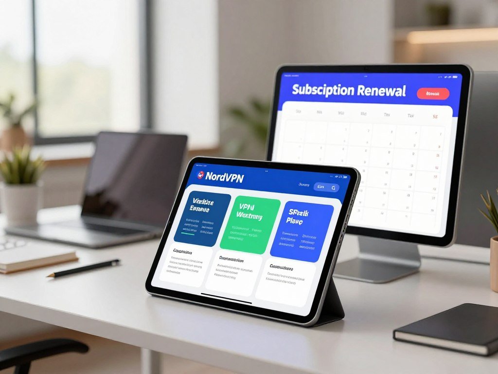 NordVPN plan choices shown beside a subscription renewal calendar