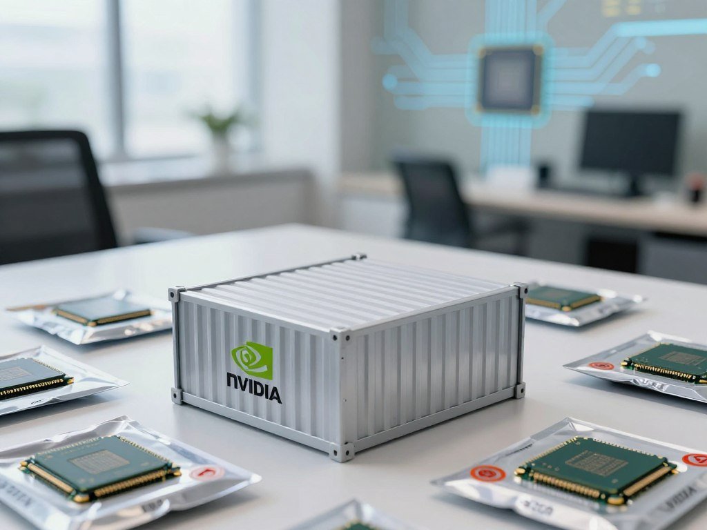 Nvidia H200 chip shipment shown beside export safeguards Nvidia H200 chip shipment shown beside export safeguards