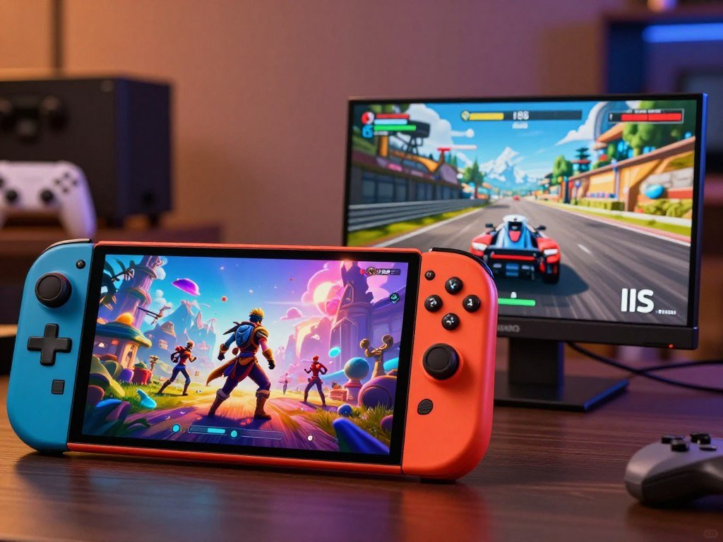 OLED and IPS screens showing handheld game scenes OLED and IPS screens showing handheld game scenes