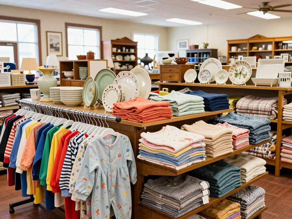 Organized family clothing and home goods at a Cleveland thrift store Organized family clothing and home goods at a Cleveland thrift store