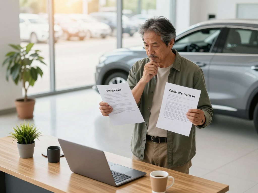 Owner comparing a private sale with a dealership trade-in Owner comparing a private sale with a dealership trade-in