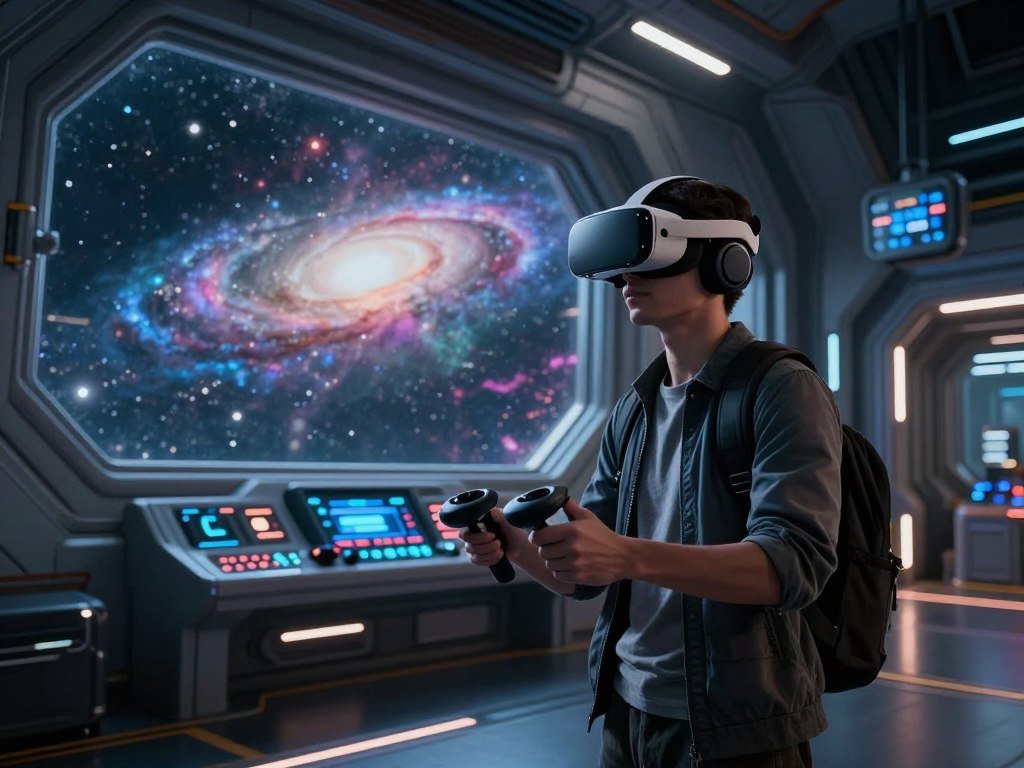 PC VR player exploring a sci-fi space station PC VR player exploring a sci-fi space station