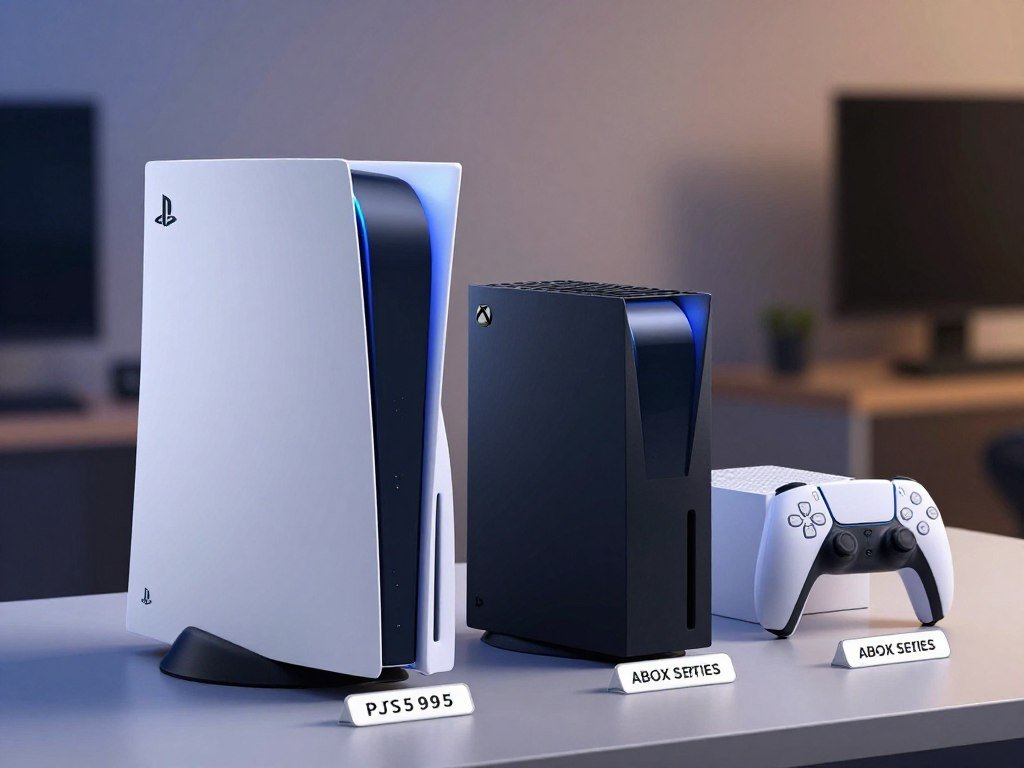 PS5 Digital Edition beside Xbox Series consoles and price tags PS5 Digital Edition beside Xbox Series consoles and price tags