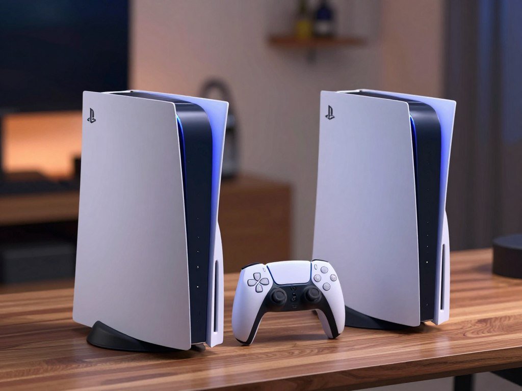PS5 Disc Edition beside a digital edition console and controller