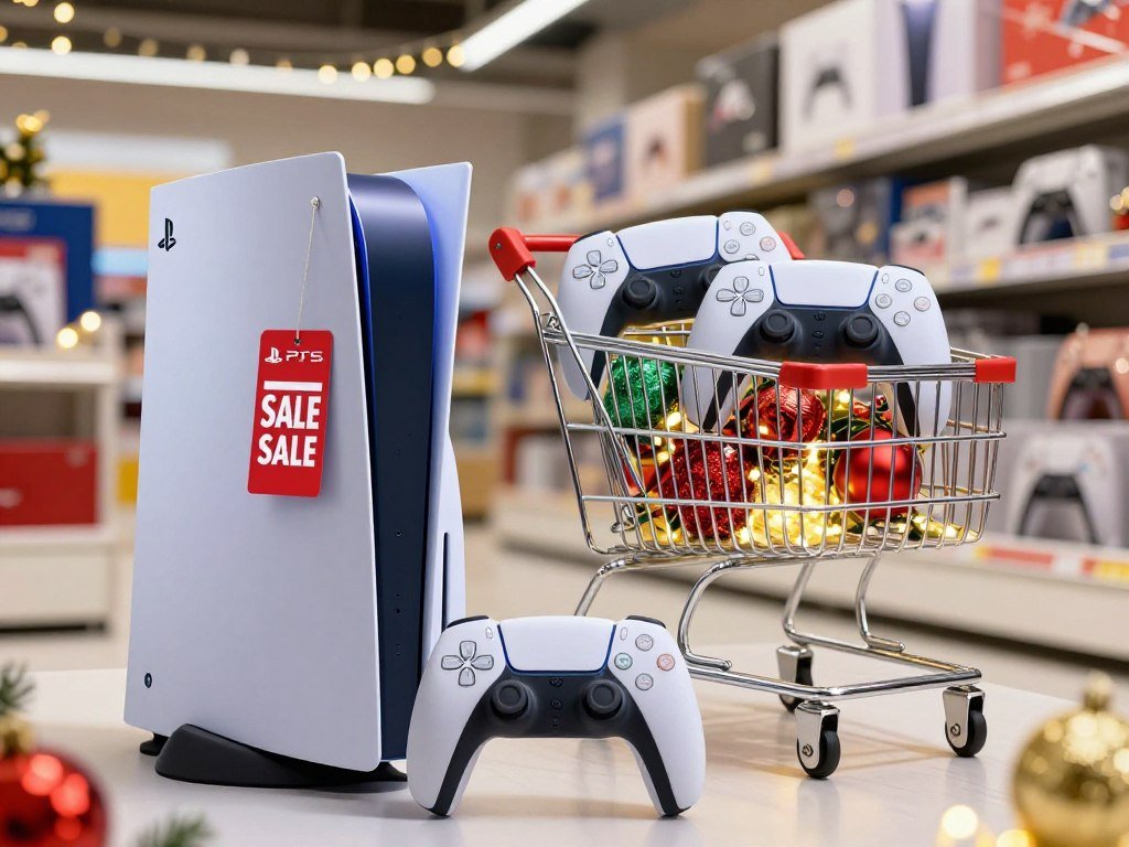 PS5 Slim Digital Edition holiday sale price beside a shopping cart