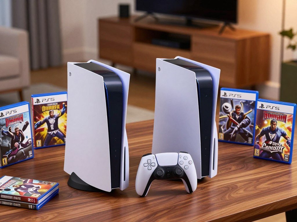 PS5 Slim Disc Edition and digital console beside game cases