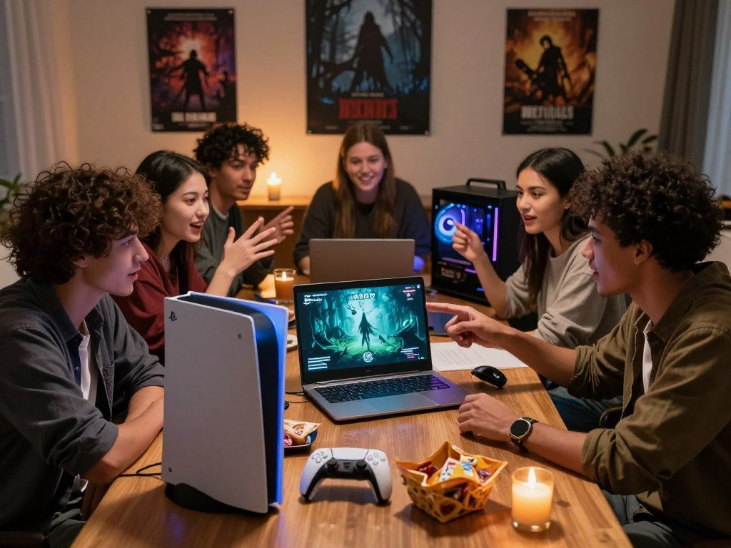 PS5 and PC friends planning a cooperative ghost hunt