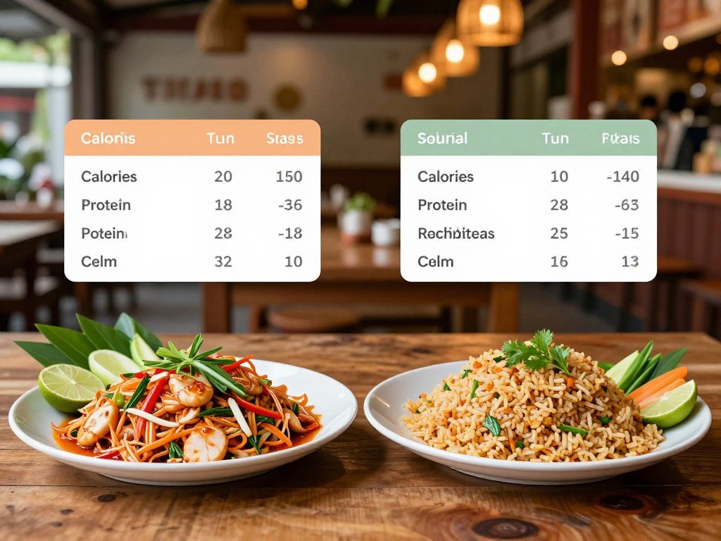 Pad Thai and fried rice nutrition compared by equal weight Pad Thai and fried rice nutrition compared by equal weight