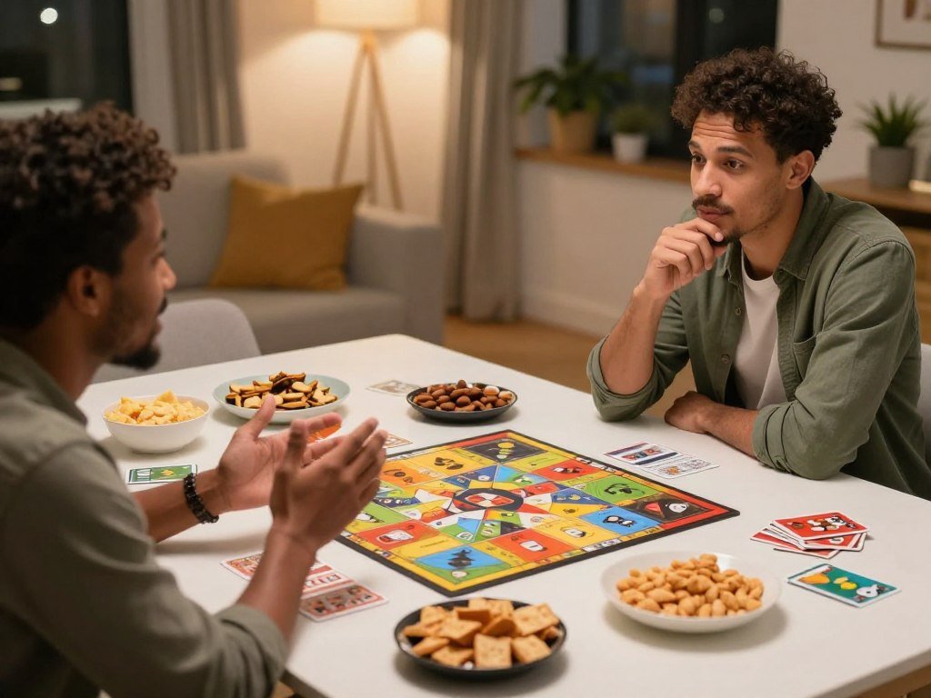 Partners discussing thoughtful questions during a game Partners discussing thoughtful questions during a game