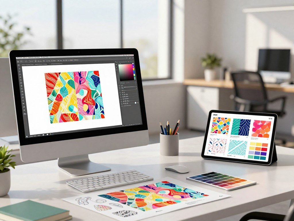 Pattern generation, upscale, and mockup actions using credits