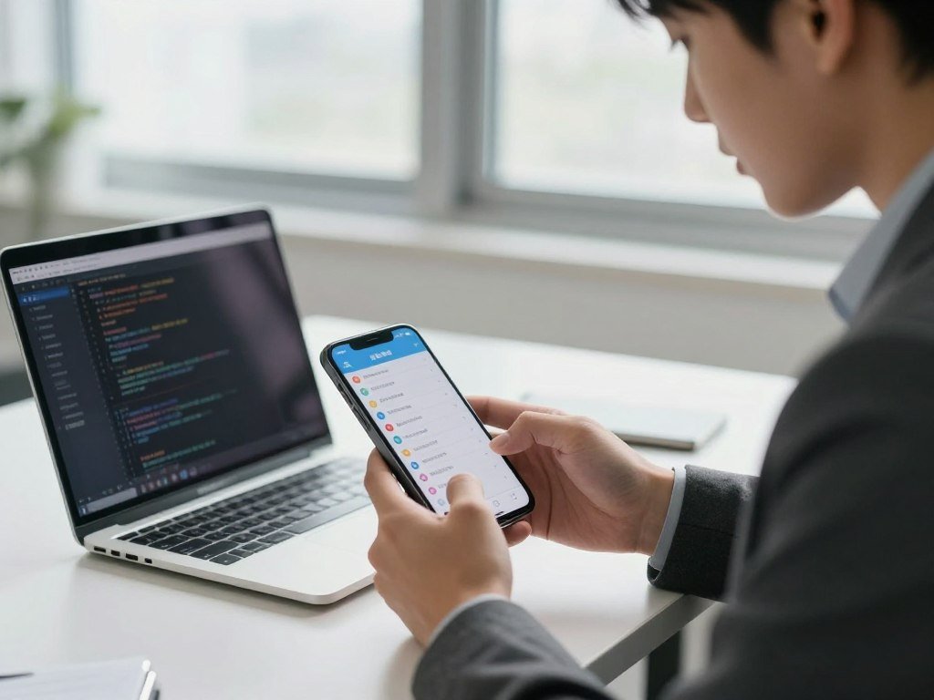 Person checking an app developer and requested phone permissions Person checking an app developer and requested phone permissions