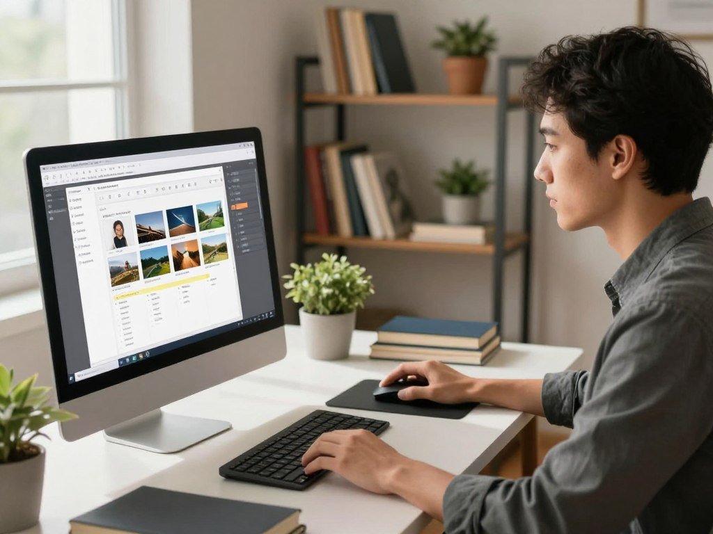 Person selecting an image file for a free online detector check