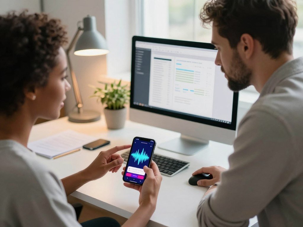 Phone app using voice input beside a shared work computer