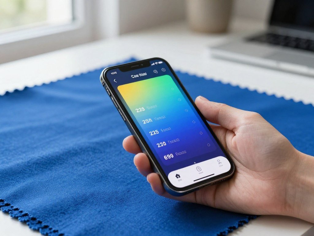 Phone color finder reads a blue fabric shade for a brand palette