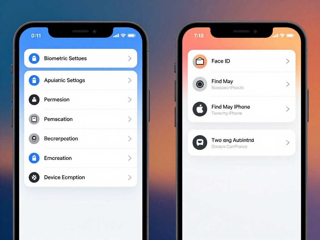Phone settings show different Android and iPhone security controls