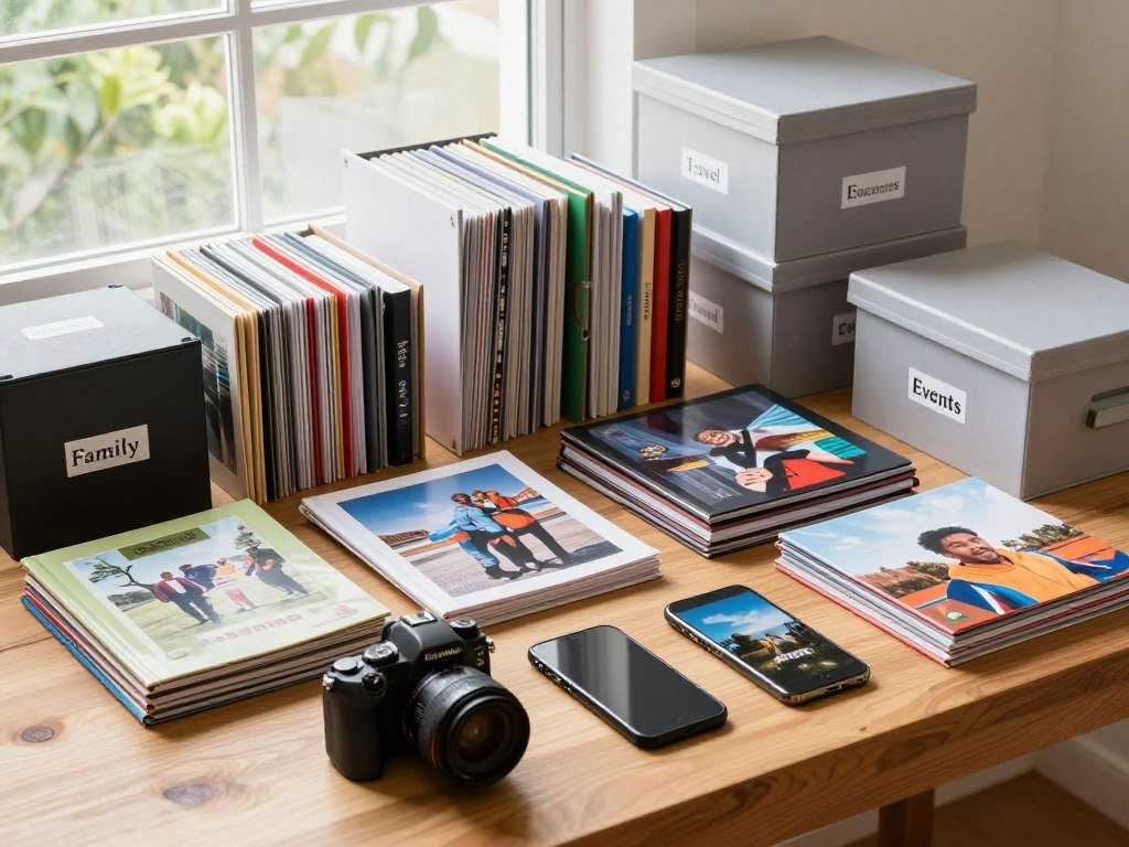 Photo inventory listing devices, albums, and storage boxes