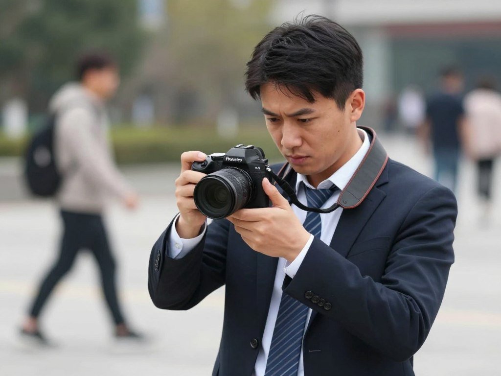 Photographer adjusting an iPhone Pro camera for a moving subject