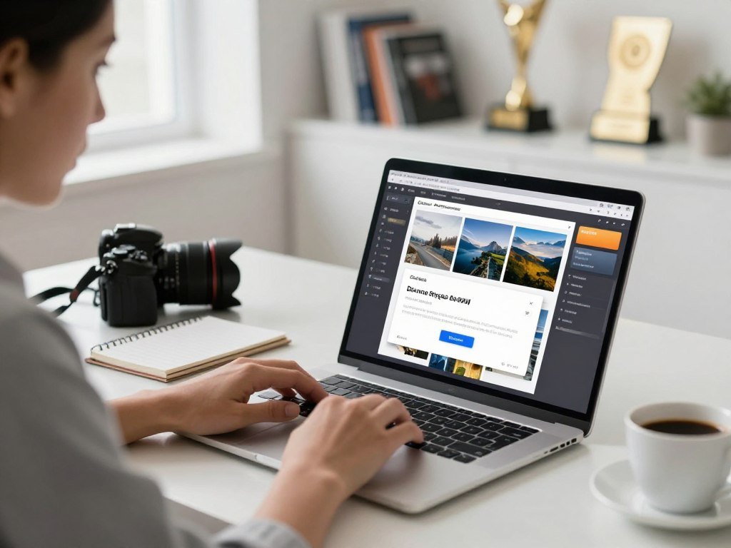 Photographer checking RAW files and cloud storage capacity Photographer checking RAW files and cloud storage capacity