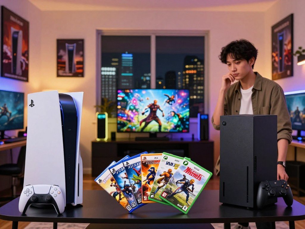 Player choosing between PlayStation story games and Xbox gaming