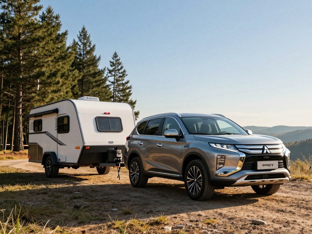 Plug-in hybrid SUV preparing to tow a loaded family trailer Plug-in hybrid SUV preparing to tow a loaded family trailer