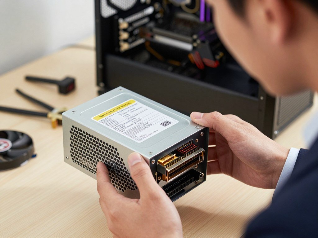 Power supply label and GPU connector details being checked