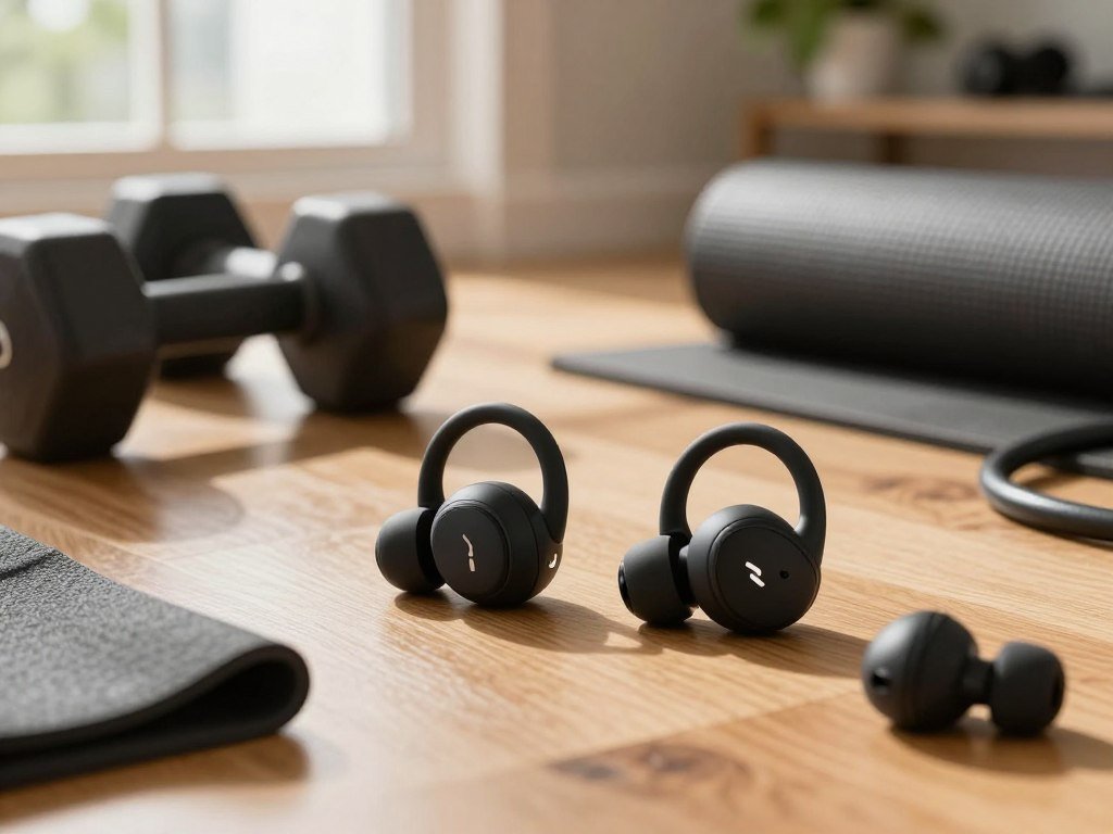 Powerbeats Pro 2 ear hooks beside workout equipment