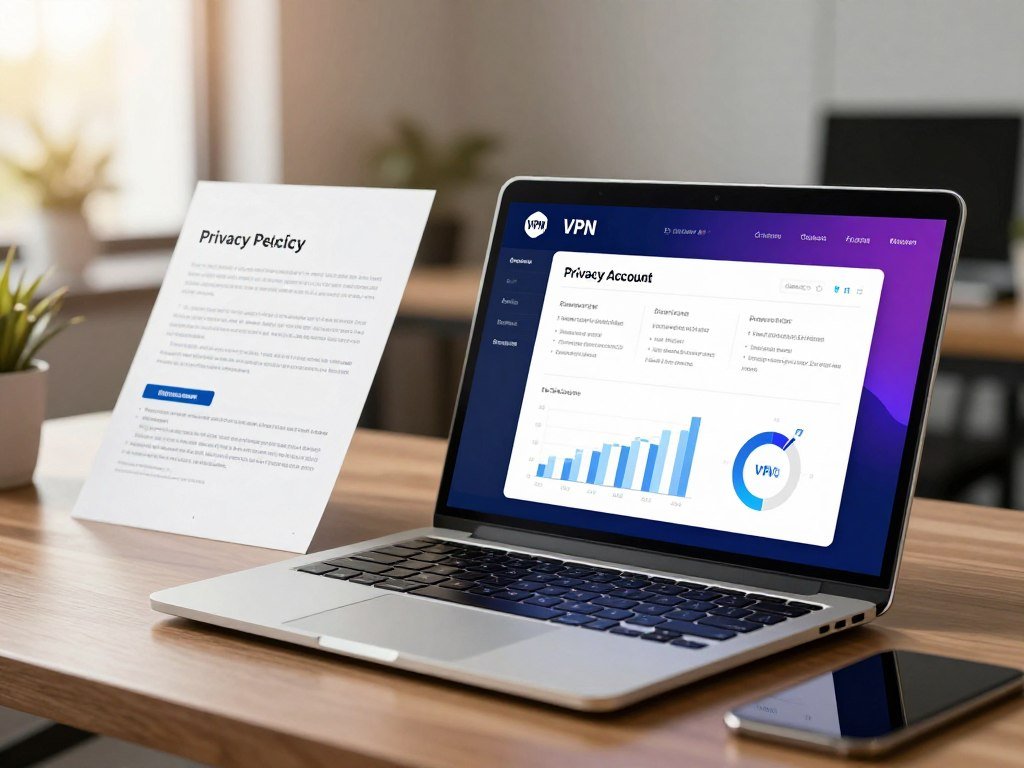 Privacy policy displayed beside a VPN account screen Privacy policy displayed beside a VPN account screen