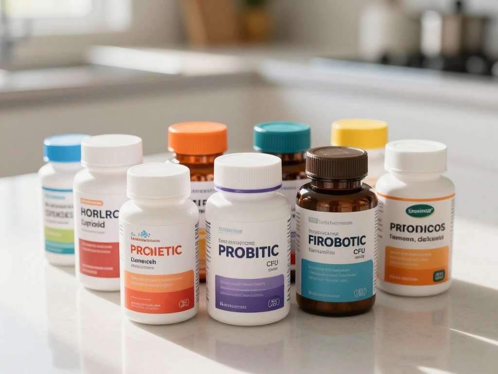 Probiotic labels showing strain names and CFU count