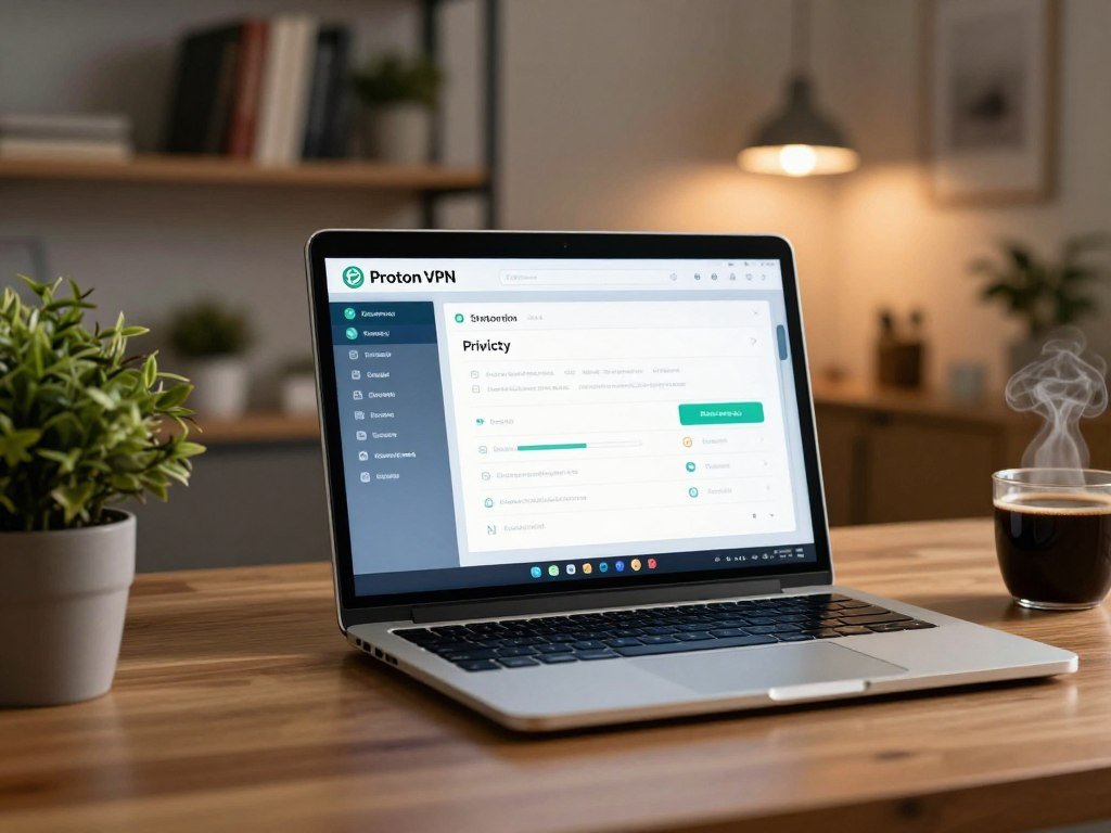 Proton VPN free app with privacy settings on a laptop Proton VPN free app with privacy settings on a laptop