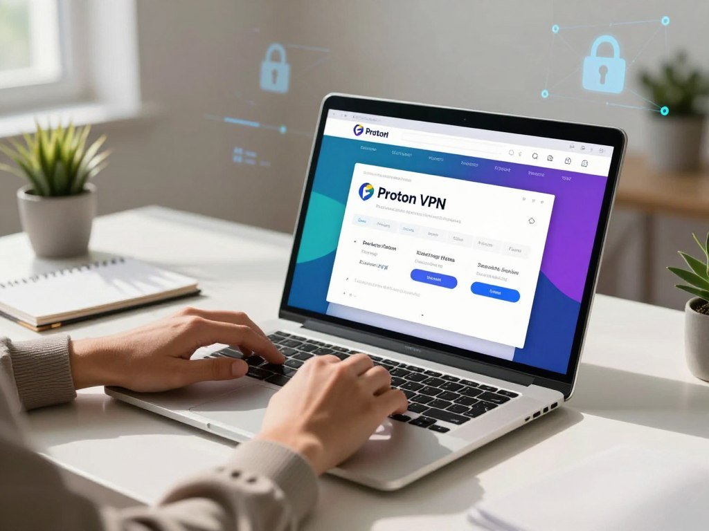 Proton VPN privacy tools and open-source app on a laptop