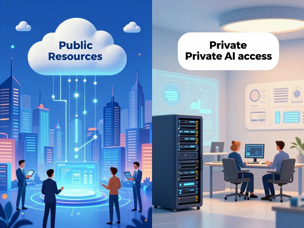 Public cloud prompt path compared with private AI access Public cloud prompt path compared with private AI access