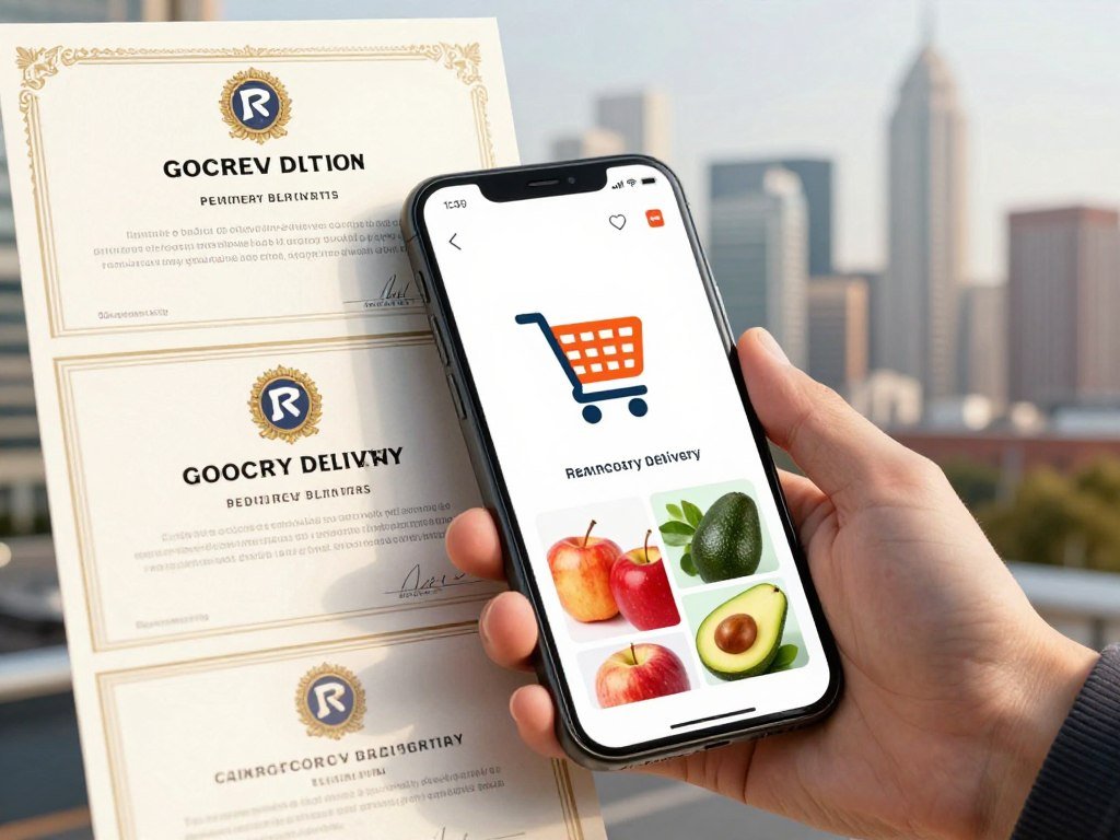 Public company shares shown beside a grocery delivery app