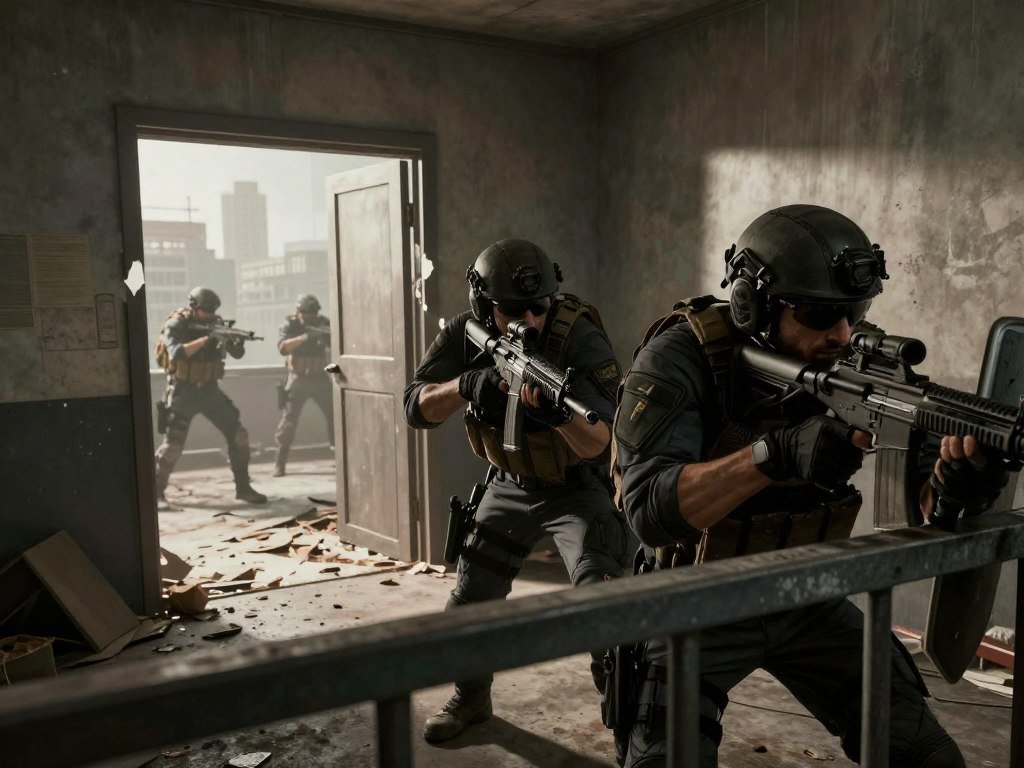 Rainbow Six Siege players defend a breached room