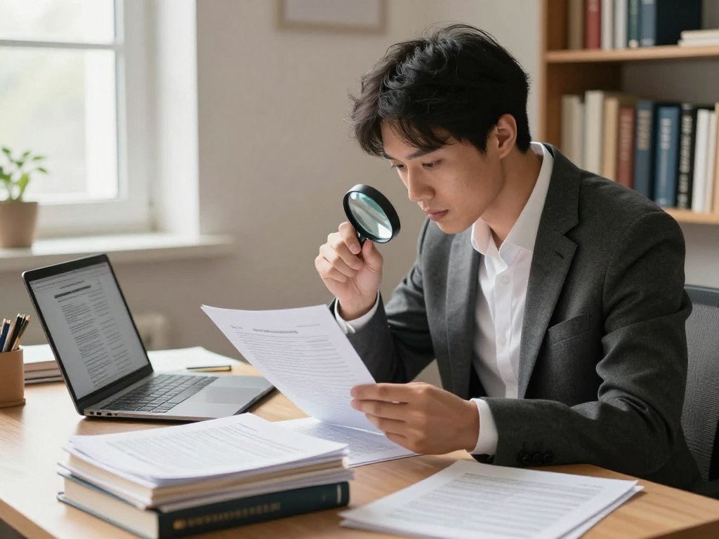 Reader checking a date and citation against a research source Reader checking a date and citation against a research source
