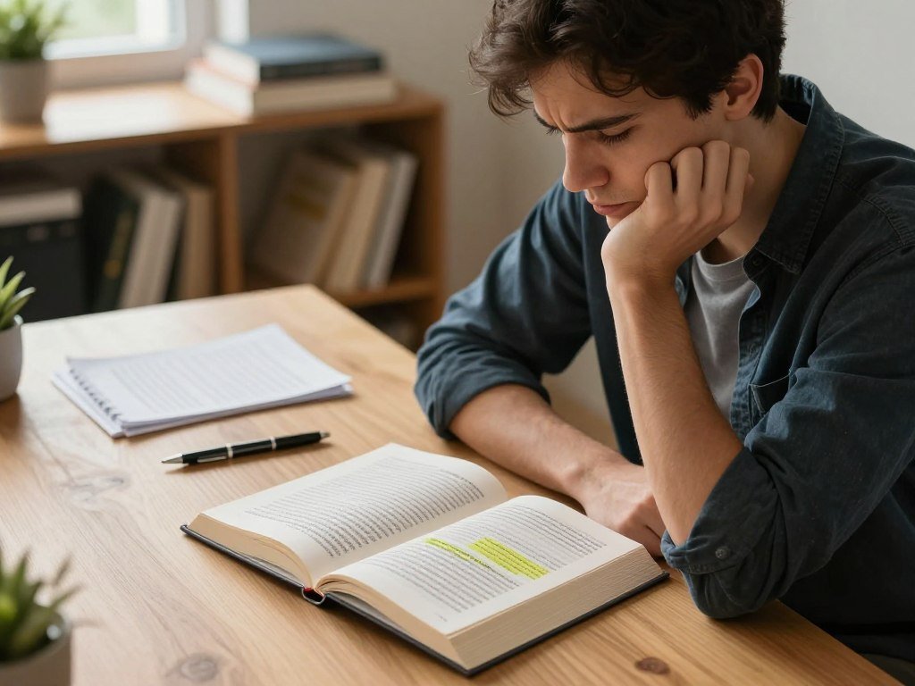 Reader reflecting on money decisions with a psychology book open