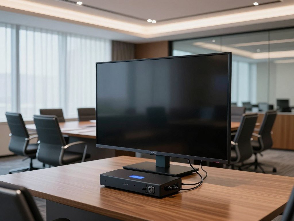 Recording device concealed behind a television in a conference room