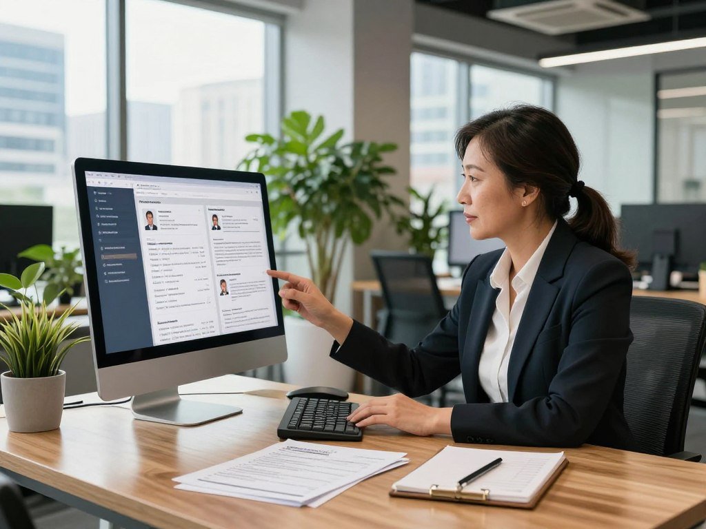 Recruiter checking candidate profiles and interview scheduling