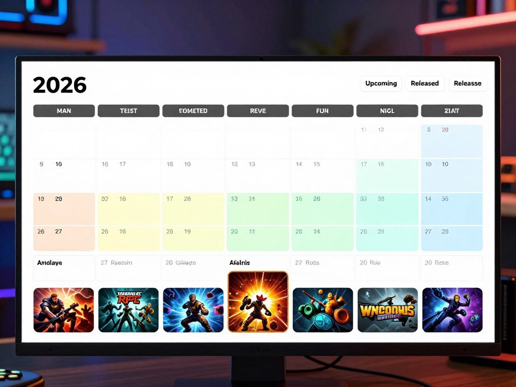 Release calendar table grouping games by month and date status