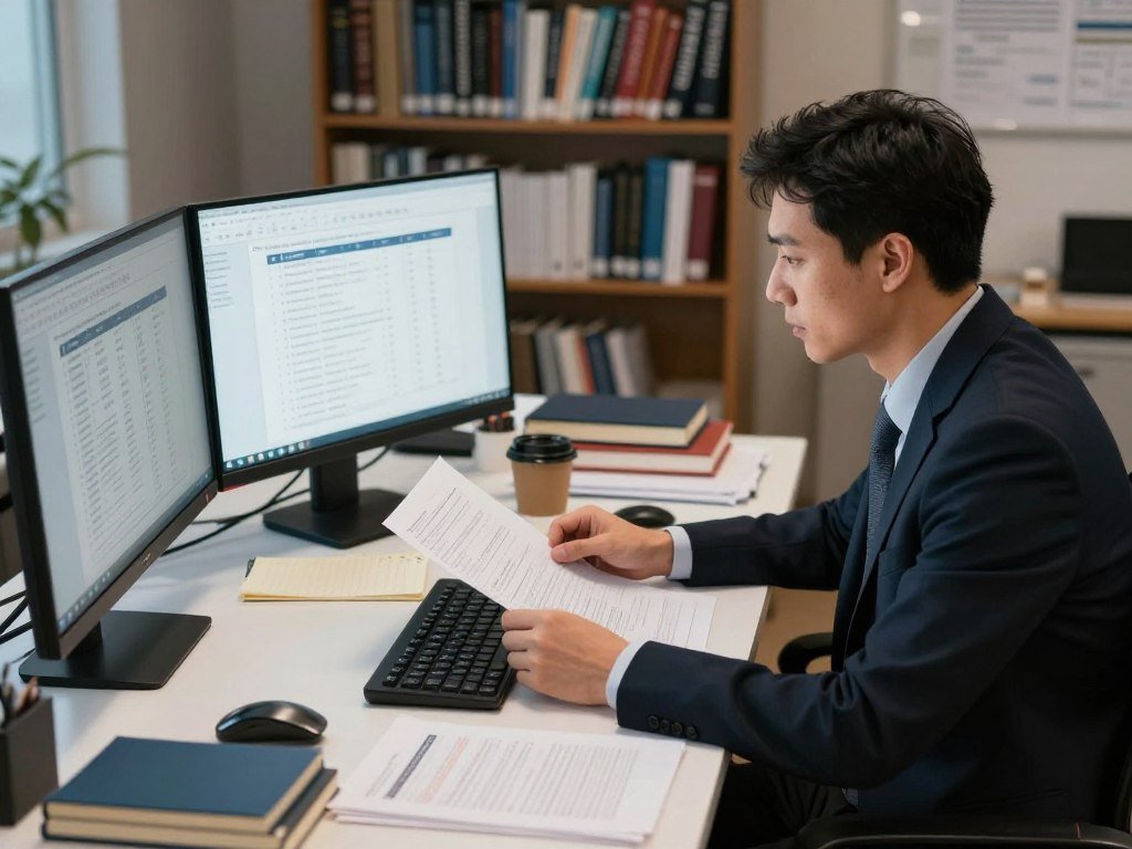 Researcher comparing paper search results and sources