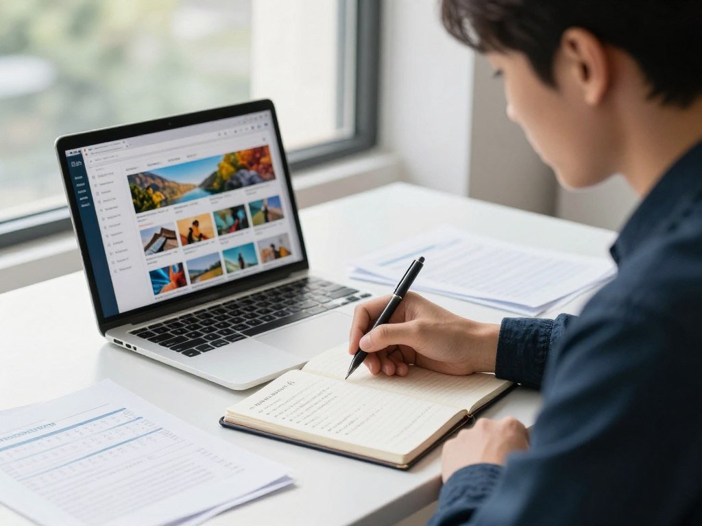 Researcher recording an image URL and search result details