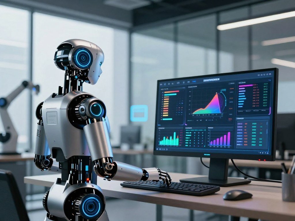 Robot using licensed SLAM software beside an AI service dashboard Robot using licensed SLAM software beside an AI service dashboard