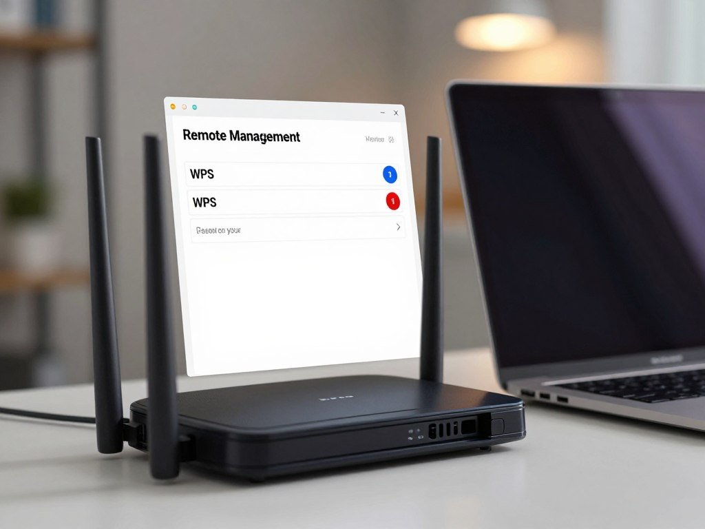 Router settings show remote management and WPS turned off